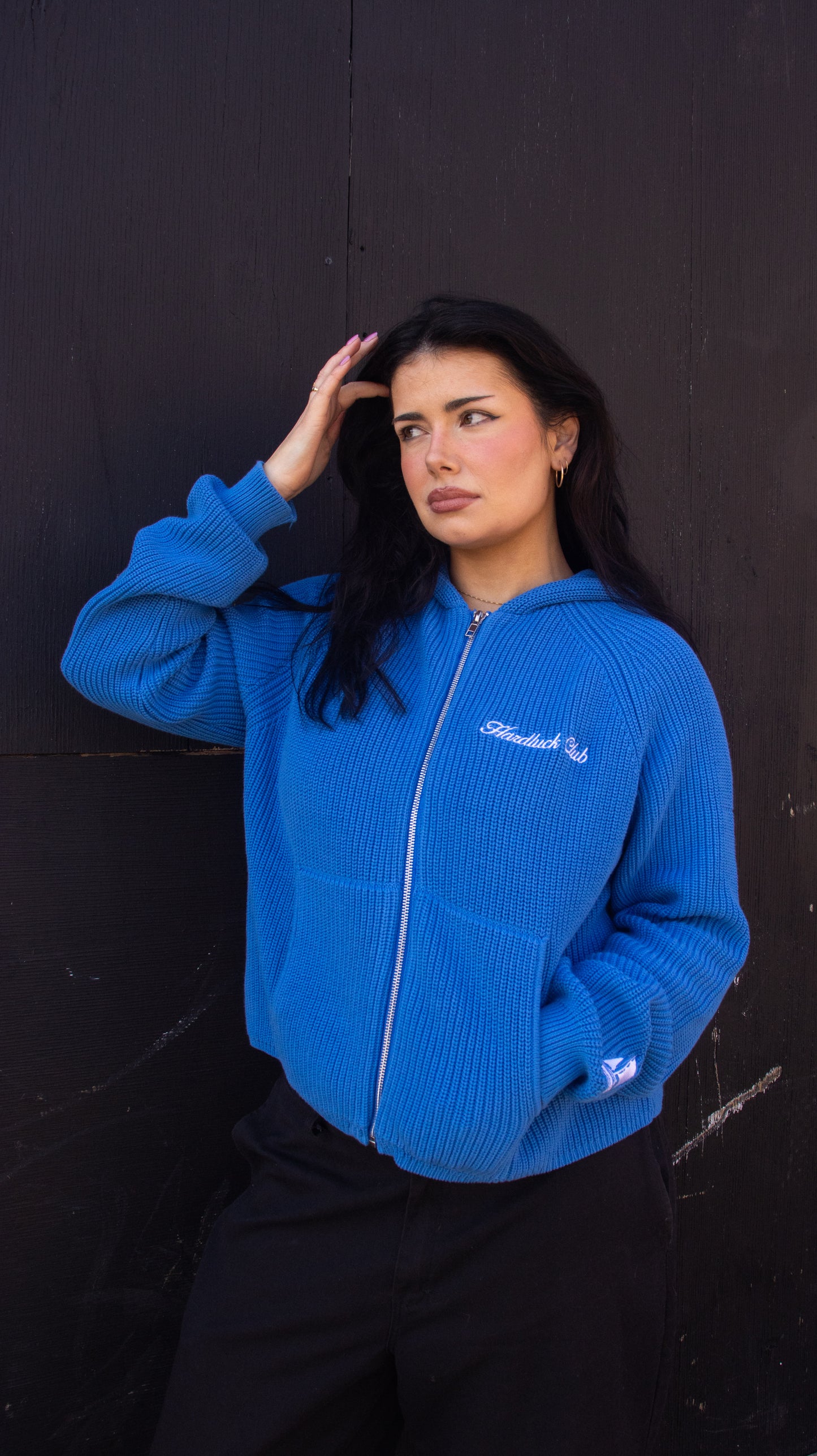 Blue Waffle Knit Hoodie