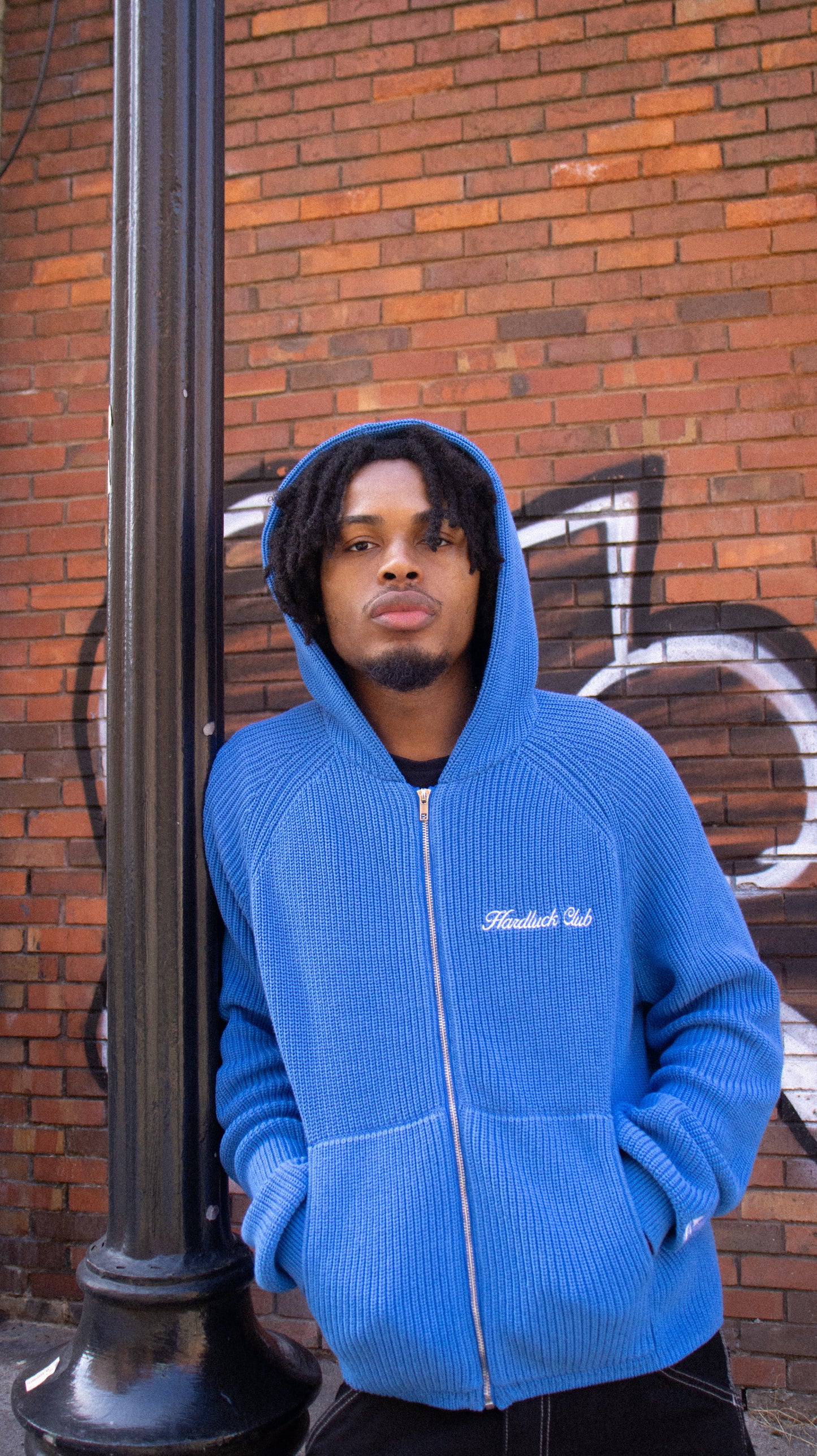 Blue Waffle Knit Hoodie