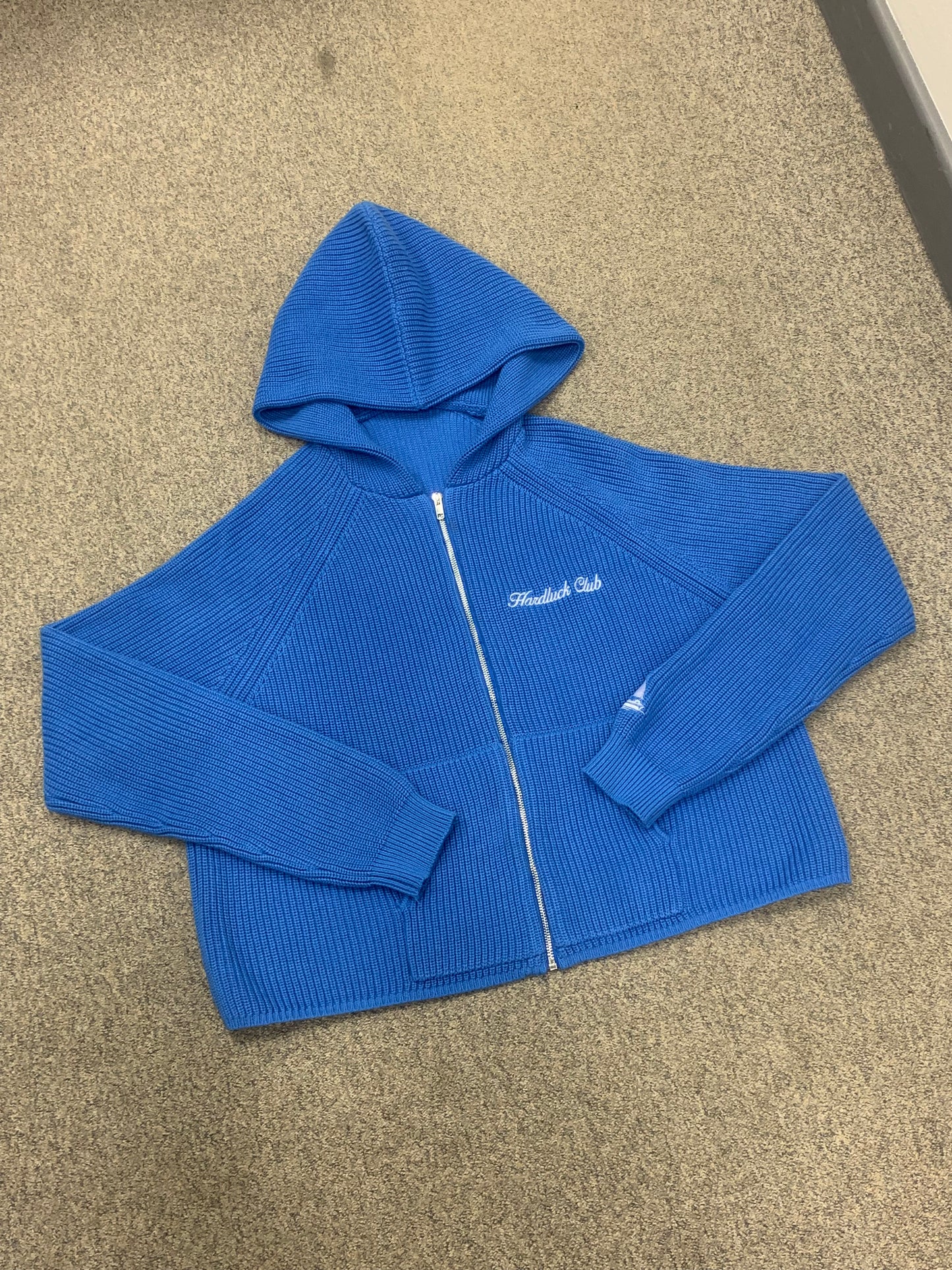 Blue Waffle Knit Hoodie