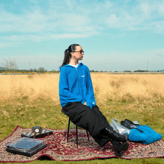 Blue Waffle Knit Hoodie